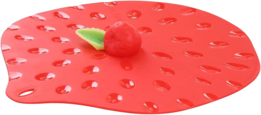 Strawberry Silicone Lid for Food Storage and Cooking - 9''/23cm - Airtight Seal on Any Smooth Rim Surface - BPA-Free - Oven, Microwave, Freezer, Stovetop and Dishwasher Safe