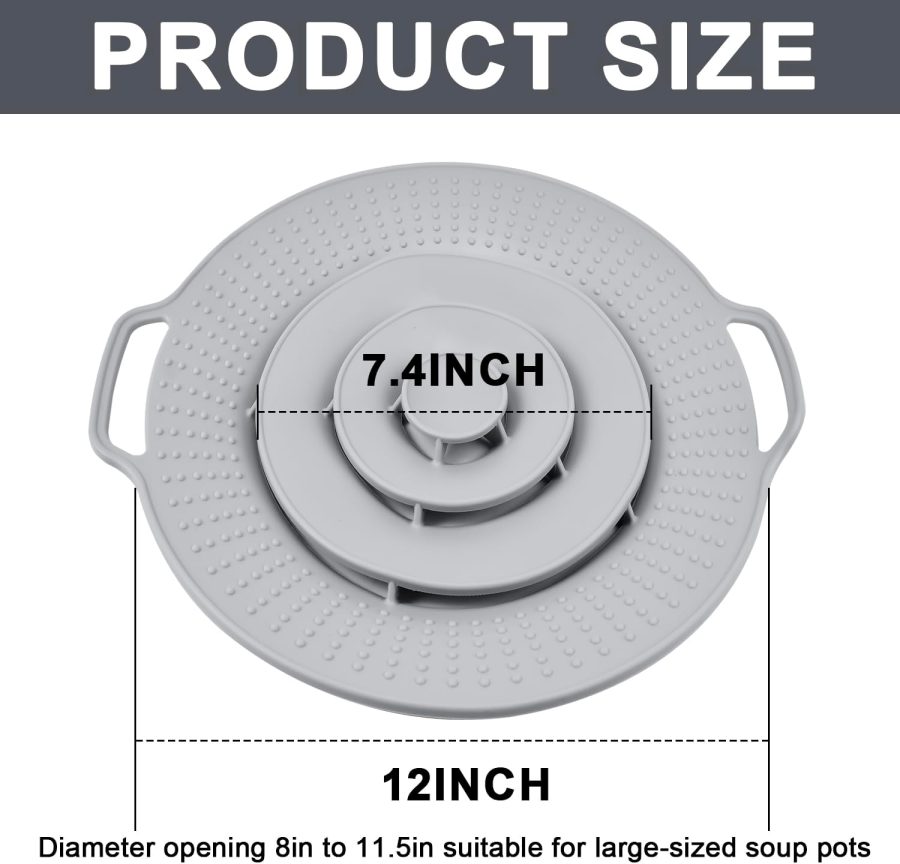 Pot Cover Spill Stopper Lid, Thicken Silicone Boil Over Spill Safeguard, Lid Cover Fits Openings 8" to 11.5" in Diameter for Pots And Pans, Instant Pot Cover-Gray - Image 2