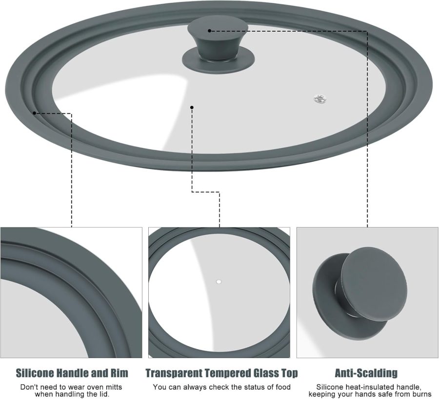 Universal Lid for Pots, Pans, and Skillets - Silicone Replacement Pan Lid Fits 8", 9", 9.5" Cookware - Tempered Glass Pot Lid Cover for Frying Pans, Cast Iron, CrockPot - Image 2