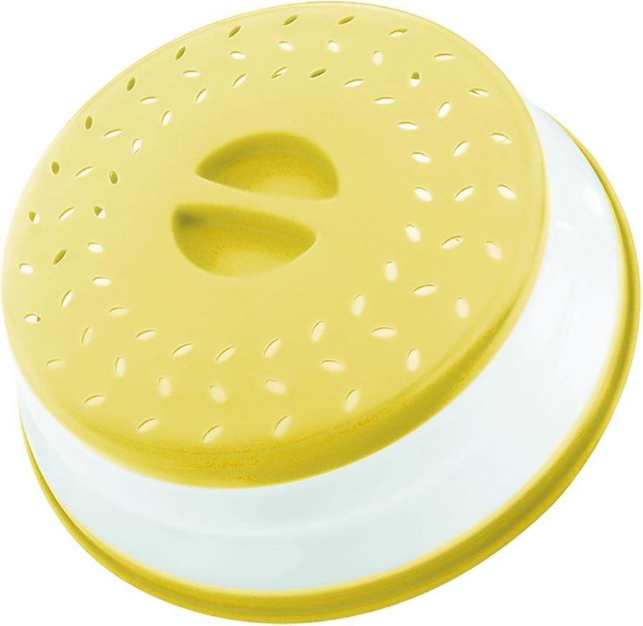 Collapsible Microwave Splatter Cover, 10.5 Inch, Dishwasher-safe, Microwave Plate Cover With Steam Vent，BPA-Free Silicone & Plastic (Cream yellow)
