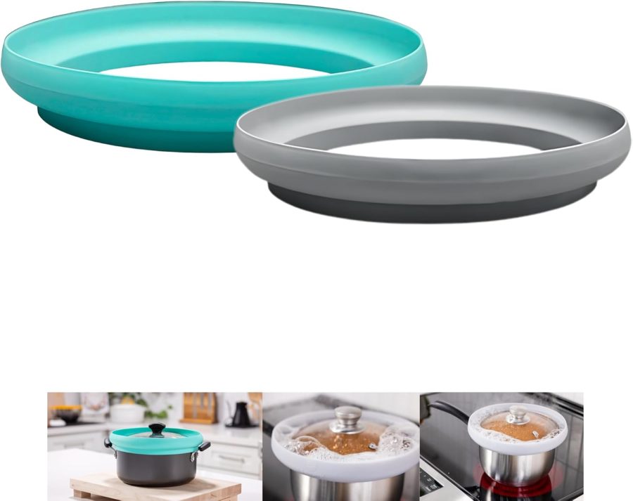 Silicone Liquid Spill Stopper - Boil Over Pot Watcher, Anti-Spill Ring - Fits Most Pots and Pans, Food Grade Safe (7-10" Bundle)