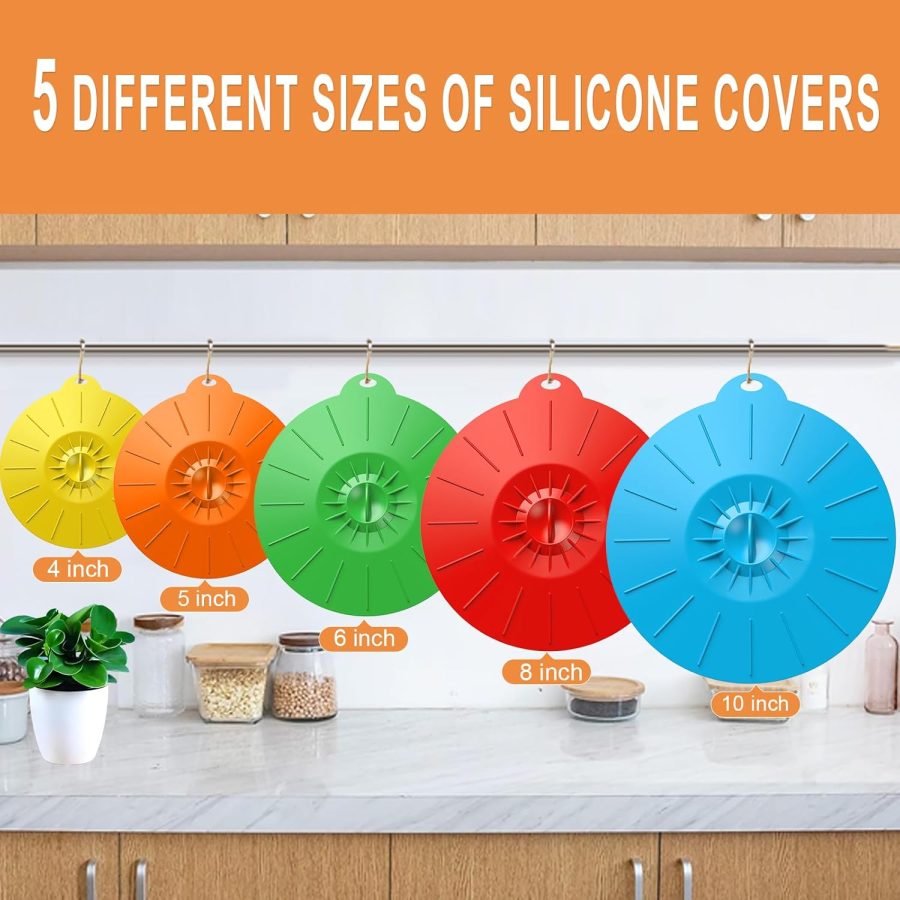7 Pack Silicone Lids, Microwave Splatter Cover, 5 Sizes Reusable Heat Resistant Food Suction Lids fits Cups, Bowls, Plates, Pots, Pans, Skillets, Stove Top, Oven, Fridge BPA Free, Mothers Day Gifts - Image 2