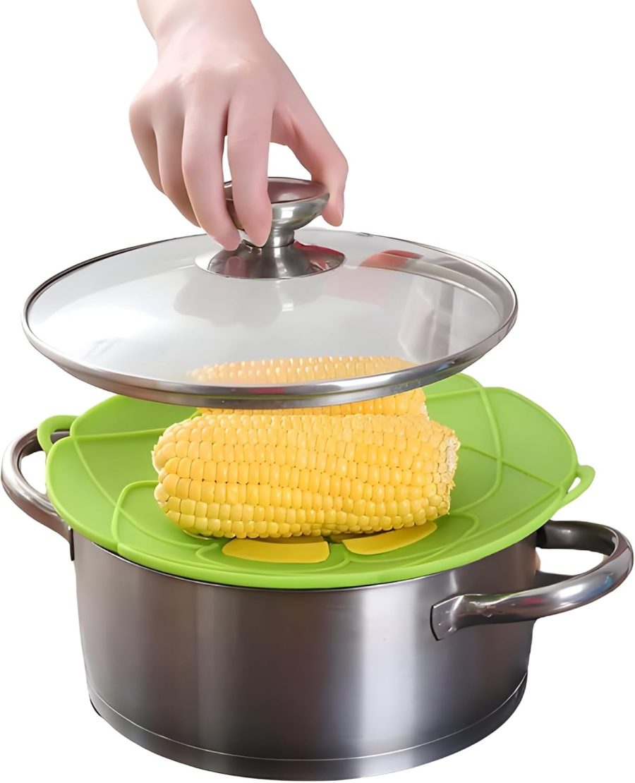 Silicone Spill Stopper Lid for Pots and Pans – Boil Over Spill Stopper, Reusable Pot Lid Cover, Silicone Lid for Boiling Water, Kitchen Gadget & Accessory (Green)