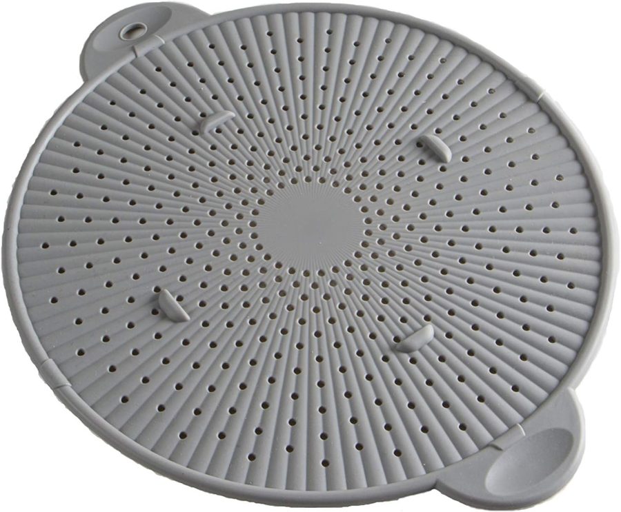 Silicone Splatter Screen, Multi-Use Kitchen Tool, Protect Stovetop and Counters, 3-in-1 Silicone Kitchen Trivet, Splatter Screen, and Colander Lid, Gray
