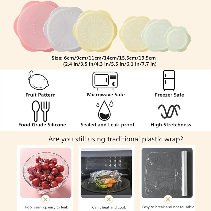 Silicone Stretch Lids Set for Food Storage, Fruit Pattern Food-grade Reusable Silicone Sealing Food Covers for Fresh-keeping Bowl Container Microwave and Dishwasher Safe (6 pcs of Different Sizes) - Image 2