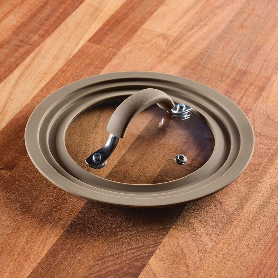 Universal Silicone-Rimmed Glass Lid, 8.5-Inch, Taupe