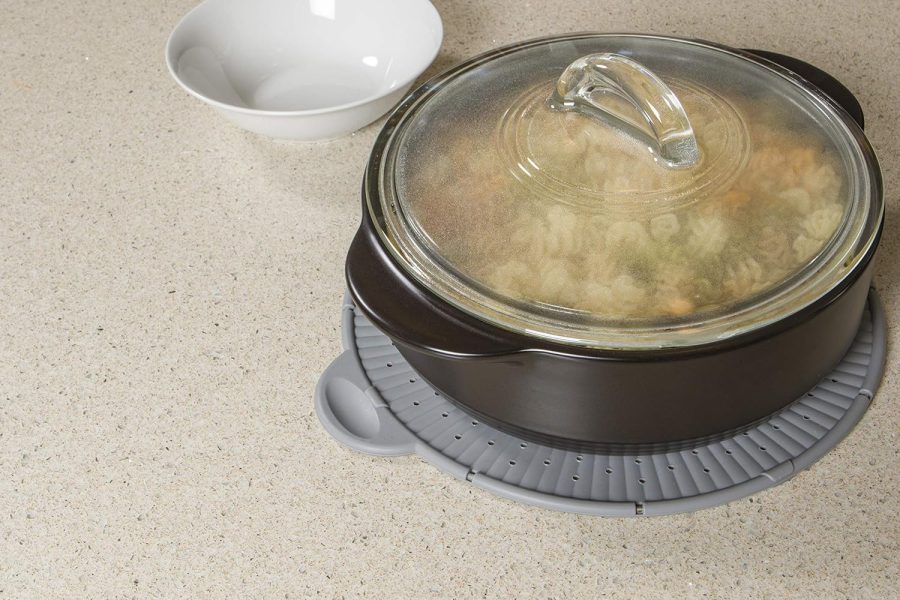 Silicone Splatter Screen, Multi-Use Kitchen Tool, Protect Stovetop and Counters, 3-in-1 Silicone Kitchen Trivet, Splatter Screen, and Colander Lid, Gray - Image 2